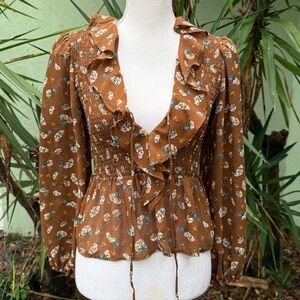 ASTR The Label Brown Peplum Top